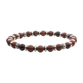 6.5mm Brown Obsidian Stones with Black Oxidized Beads 7.5" Bracelet BR37977
