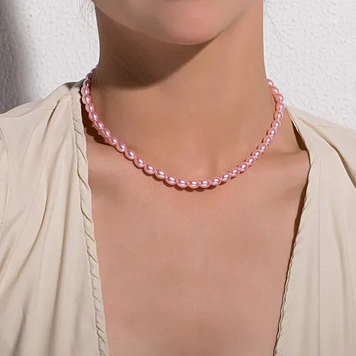 Vintage Style Simple 6mm Pearl Chain Choker Necklace For Women Wedding
